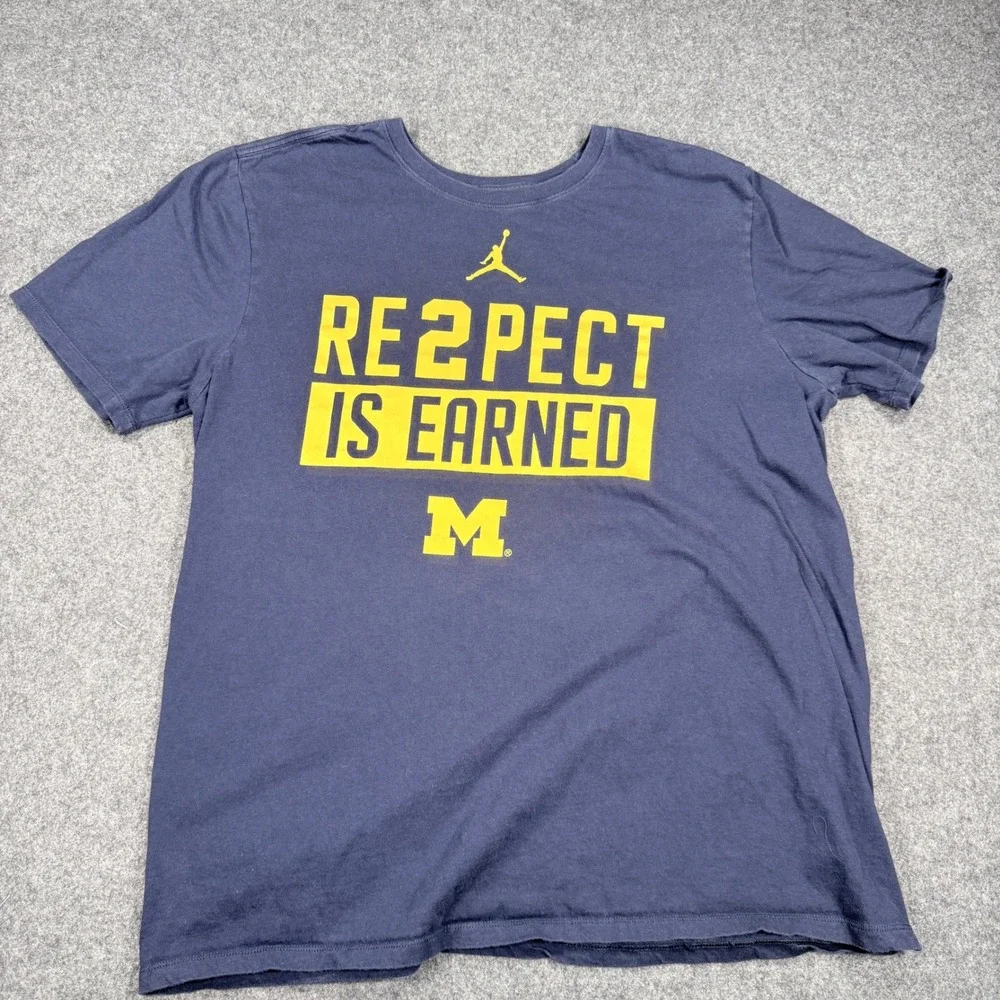 Jordan Michigan Wolverines Re2pect Is Earned T-Shirt Navy Blue XL Athletic Cut